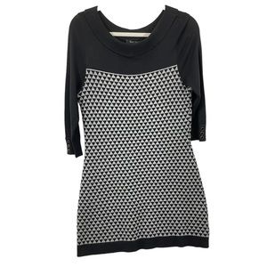 White House Black Market Knit Mini Dress Black Small Rayon Nylon Geometric Print